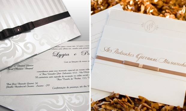 Convite de casamento com la&ccedil;o chanel colorido