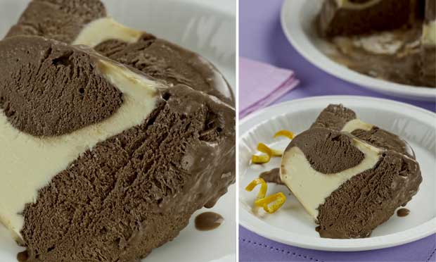 Bolo de trufa de laranja e sorvete sem ovos