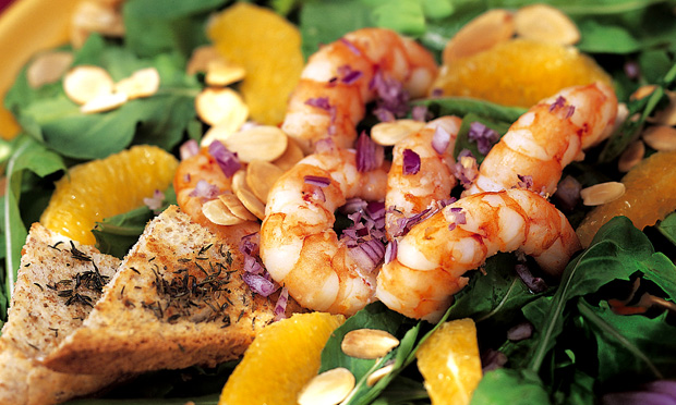 Salada de r&uacute;cula com camar&atilde;o