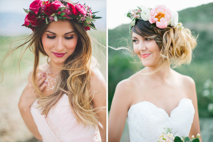 Penteado de noiva com coroa de flores