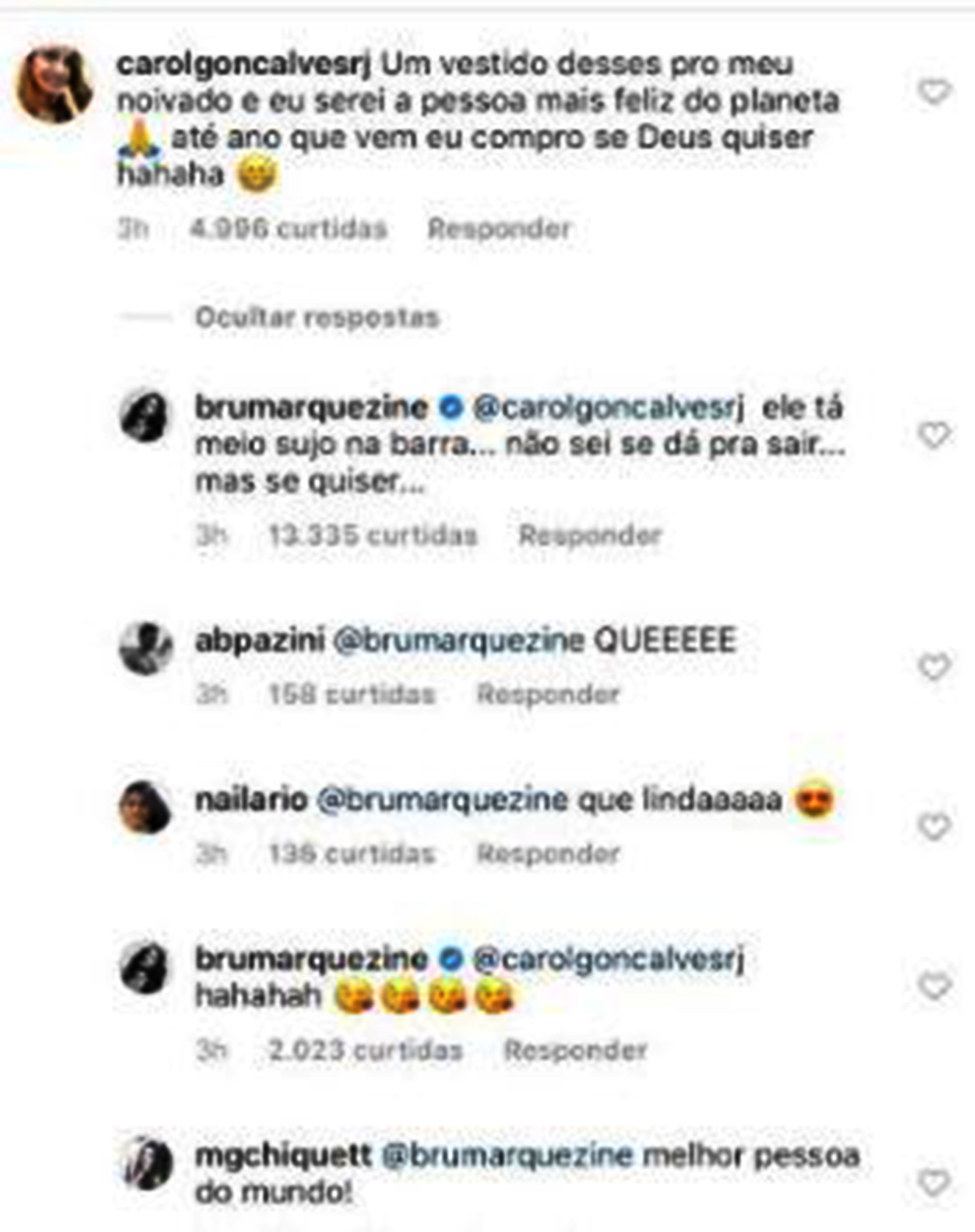 Troca de mensagens no Instagram de Bruna Marquesine