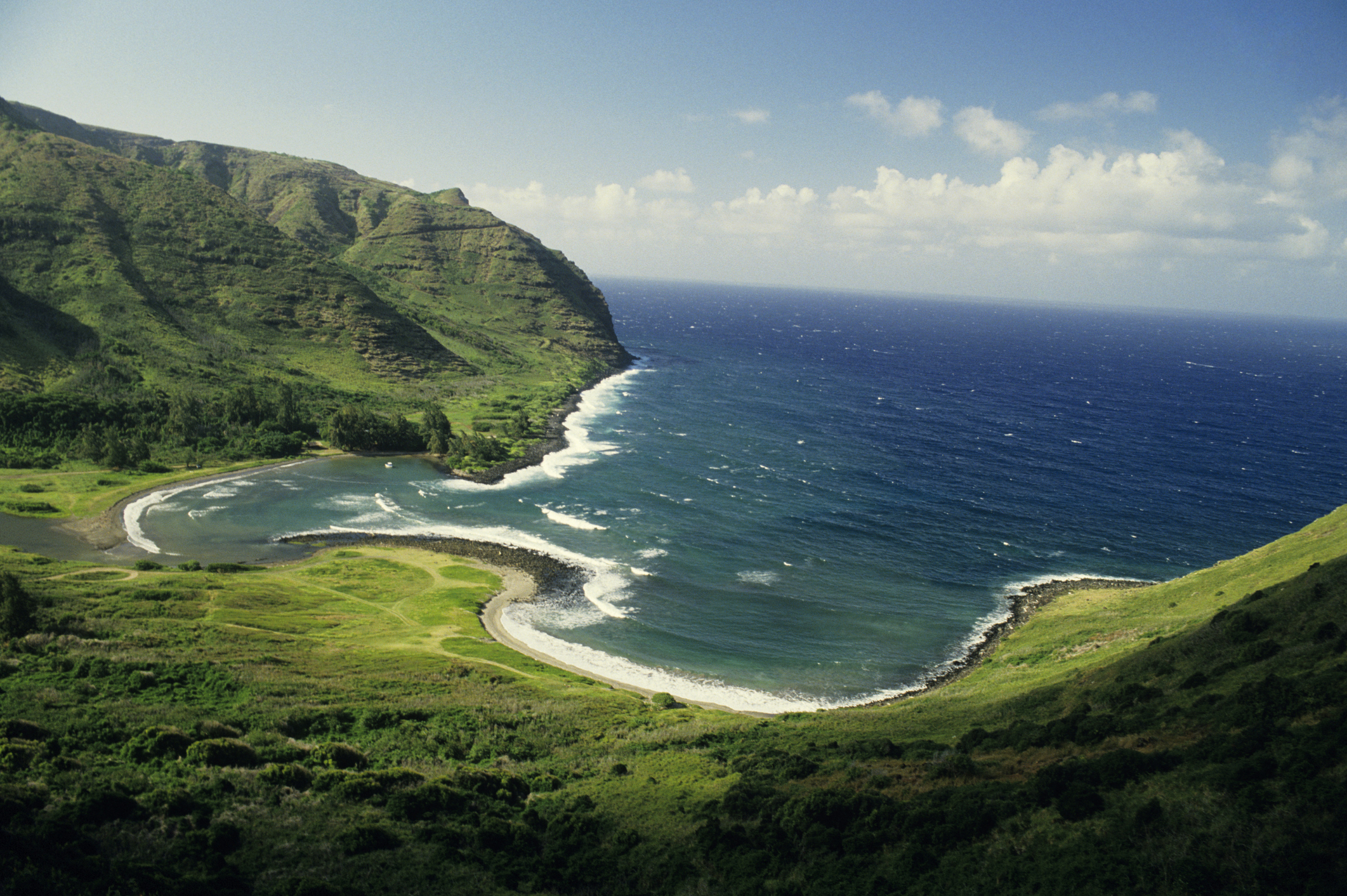 Halawa Bay, Molokai, Hawaii, USA, elevated view