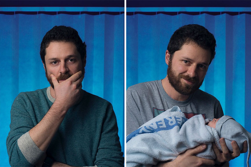 Fotógrafo captura homens antes e depois de se tornarem pais