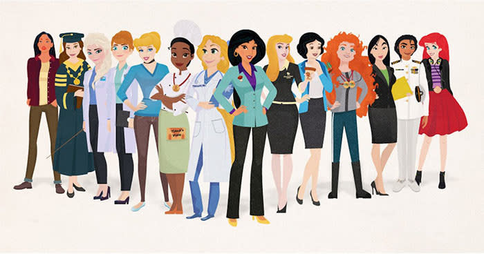 Ilustrações mostram princesas Disney em cargos pouco ocupados por mulheres