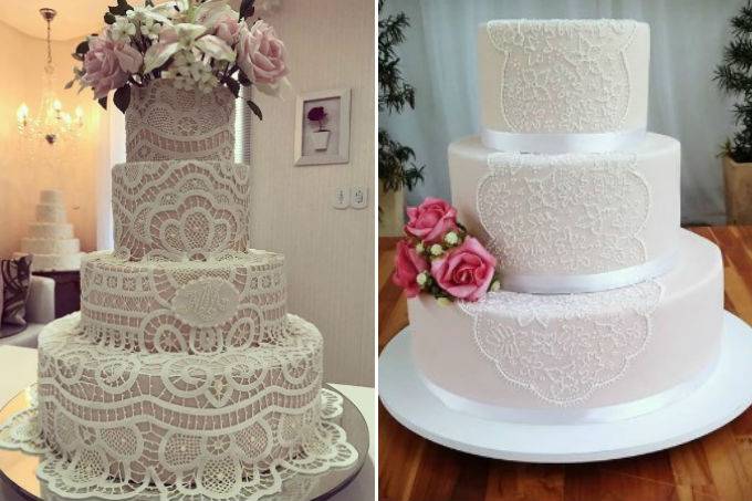 Bolo de casamento: Toda a delicadeza da renda Renascença