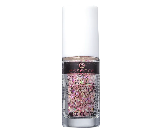 O glitter <strong>Get Your Glitter On! Loose</strong>, da <a href="https://www.belezanaweb.com.br/essence-get-your-glitter-on-loose-03-life-of-the-party-glitter-2g/">Essence</a>, &eacute; vegano pode ser usado tanto no rosto quanto no corpo. S&atilde;o v&aacute;rios tons para criar looks diferentes. Pre&ccedil;o: R$ 20,90.
