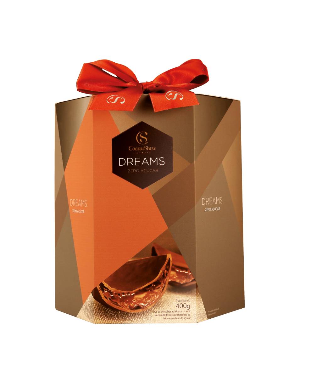 O Ovo Dreams n&atilde;o ficou de fora das saborosas sobremesas zero a&ccedil;&uacute;car. Feito de chocolate ao leite zero adi&ccedil;&atilde;o de a&ccedil;&uacute;car, vem com casca recheada de trufa tradicional zero a&ccedil;&uacute;car. A partir de <strong>R$ 59,90</strong> (400 g).