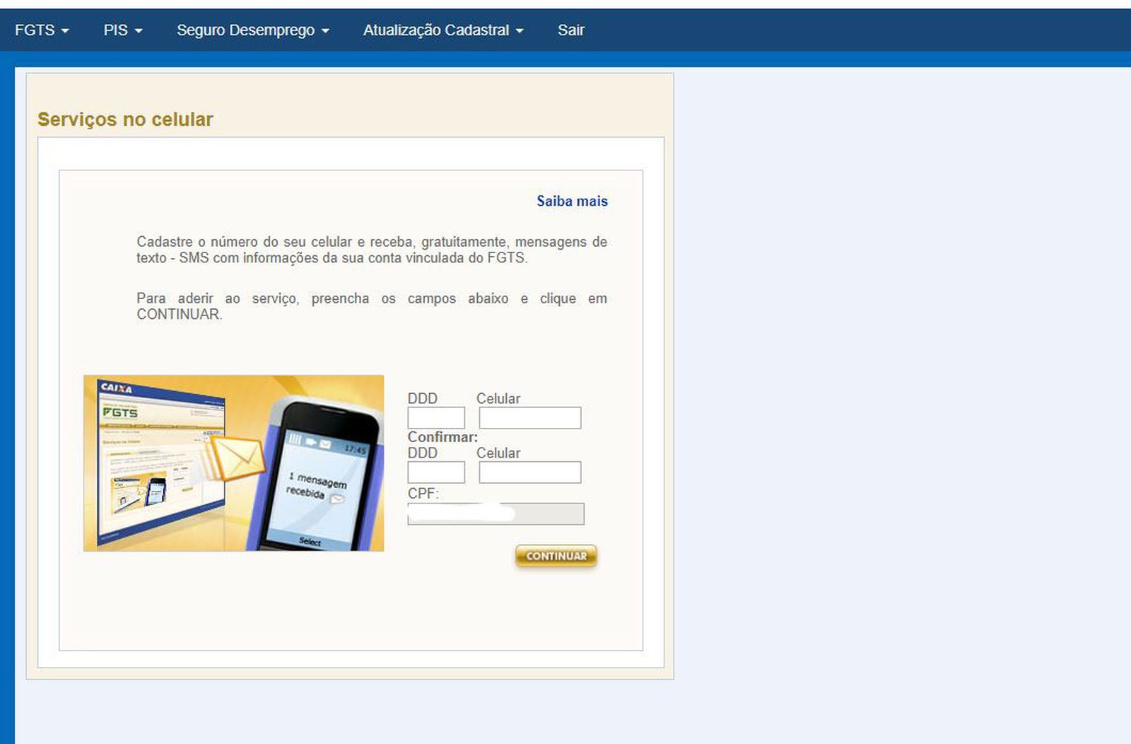 Saldo FGTS pelo celular