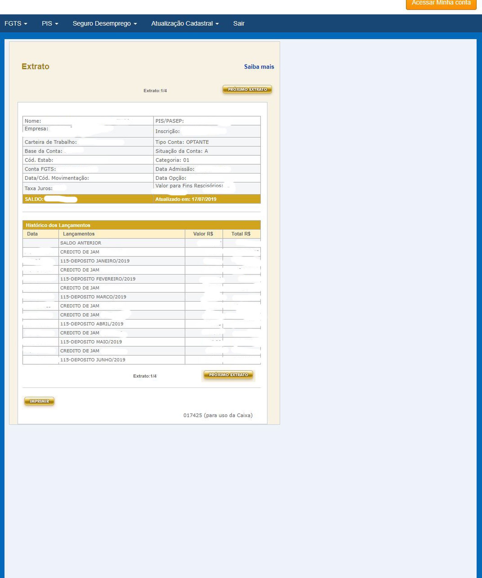 Extrato de conta - FGTS