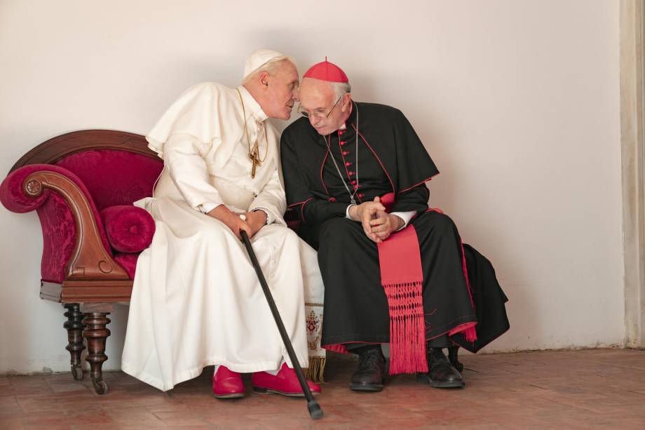 <strong>Dois Papas (estreia em 20/12): </strong><b></b><i><span style="font-weight:400;"></span></i><span style="font-weight:400;">O filme de Fernando Meirelles retrata o papa Bento XVI e o futuro papa Francisco em um dos momentos mais dramáticos da história da Igreja.</span>