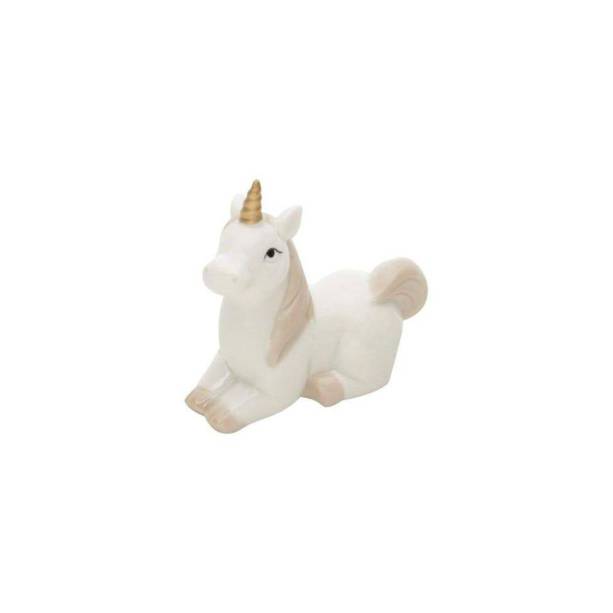 Enfeite de unicórnio em cerâmica, nas medidas 4 x 9,8 cm. <a href="https://www.americanas.com.br/produto/39702020/unicornio-em-ceramica-branco-deitado?WT.srch=1&acc=e789ea56094489dffd798f86ff51c7a9&cor=Branco&epar=bp_pl_00_go_mv_todas_geral_gmv&gclid=EAIaIQobChMIte_cx5GM4gIVCAuRCh00yQ9IEAkYAiABEgKWEvD_BwE&i=5812cfedeec3dfb1f83abf33&o=5b58963debb19ac62c8b2807&opn=YSMESP&sellerId=3900482000124">Americanas</a>, R$ 15,90