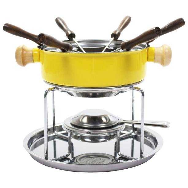 Conjunto Wp Connect, de aço inox com panela com pintura epóxi, 10 peças. <a href="https://www.magazineluiza.com.br/conjunto-aparelho-para-fondue-aco-inox-colorido-wp-connect/p/ce2g17a5ea/ep/fnde/" target="_blank" rel="noopener">Magazine Luiza</a>, R$ 99,90