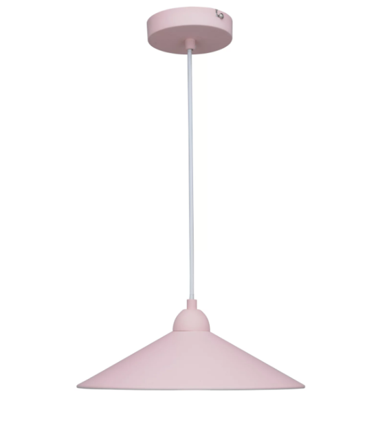 <span style="font-weight:400;">Pendente 1 Lâmpada Rosa Metal Braga Inspire. </span><a href="https://www.leroymerlin.com.br/pendente-1-lampada-rosa-metal-braga-inspire_89884116"><span style="font-weight:400;">Leroy Merlin</span></a><span style="font-weight:400;">, R$ 79,90 </span>