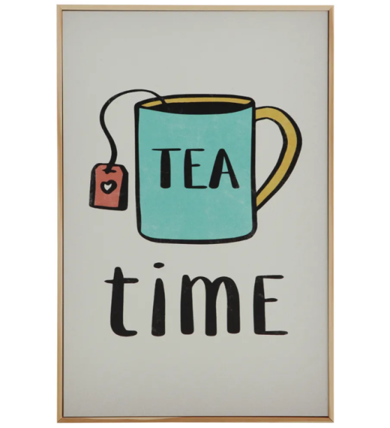 Quadro em MDF Tea Time, nas medidas 20 x 30 cm. <a href="https://www.tokstok.com.br/tea-time-quadro-20-cm-x-30-cm-natural-multicor-tealex/p" target="_blank" rel="noopener">Tok&Stok</a>, R$ 55,50