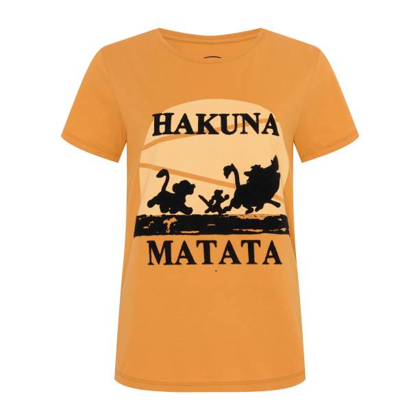 Blusa Feminina O Rei Leão Hakuna Matata Manga Curta Decote Redondo Mostarda, R$ 39,99 - C&A