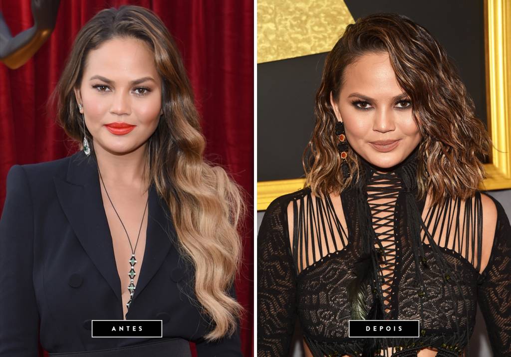 <b>Fevereiro de 2017 // Chrissy Teigen </b>&ndash; A ex modelo da Victoria&rsquo;s Secret, esposa de John Legend e m&atilde;e da baby Luna (fofura!) debutou um messy bob no red carpet do Grammy 2017 que aconteceu ontem (12). Linda como sempre!