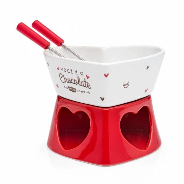 Conjunto Love Chocolate, de cer&acirc;mica, com panela pequena (240 ml), 5 pe&ccedil;as. Azzurium, R$ 89,90