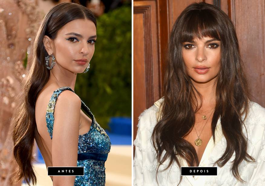 <strong>Setembro de 2017 // Emily Ratajkowski</strong> - a top desfilou suas novas franjinhas no desfile da Marc Jacobs, que rolou ontem (13), em Nova York.