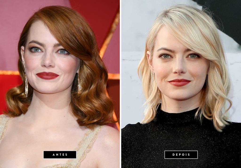<strong>Junho de 2017 // Emma Stone</strong>&nbsp;- depois de uma longa fase ruiva, que incluiu quando ela recebeu a estatueta de Melhor Atriz no Oscar 2017 por seu papel em <em>La La Land</em>, a atriz resolveu mudar a cor de suas madeixas e voltar para o loiro platinado, bem parecido com o tom que desfilou durante as grava&ccedil;&otilde;es de&nbsp;<span><em>O Espetacular Homem-Aranha</em>, onde interpretou Gwen Stacy.&nbsp;</span>&Eacute; incr&iacute;vel como Emma fica linda com qualquer cor de cabelo!