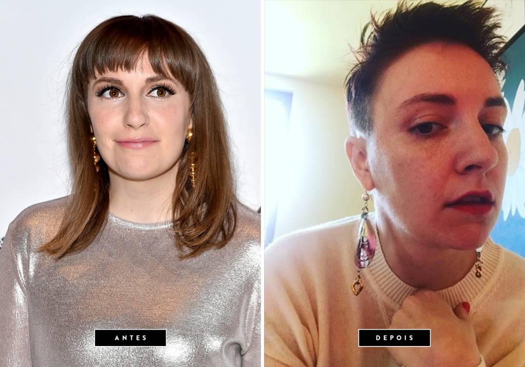 <strong>Junho de 2017 // Lena Dunham</strong>&nbsp;- A estrela da s&eacute;rie <em>Girls</em>, da HBO, surpreendeu a todos quando apareceu com os cabelos supercurtinhos em um clique que postou no Instagram. Aprovada?