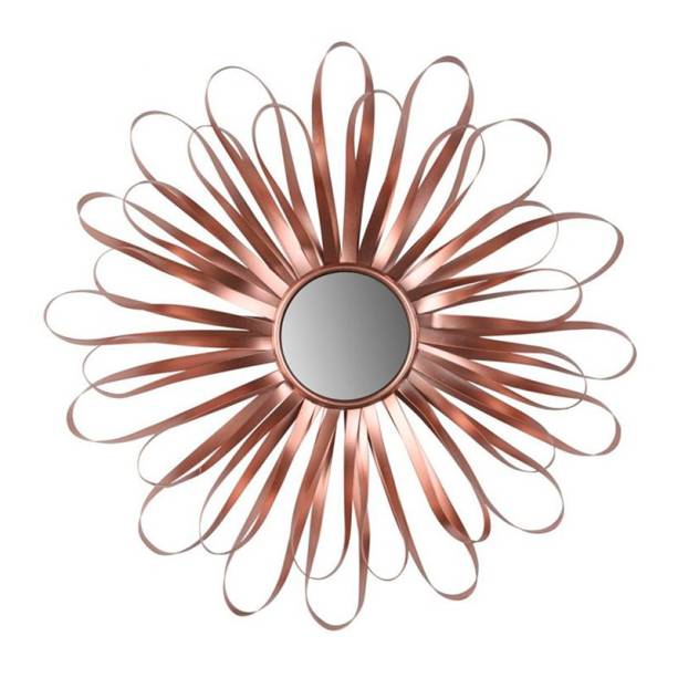 Espelho de fitas Roselle, com 41 cm de di&acirc;metro, de metal, tom cobre. <a href="https://www.mobilla.com.br/espelho-de-fitas-roselle-x40772-modali.html" target="_blank" rel="noopener">Mobilla</a>, R$ 336,27