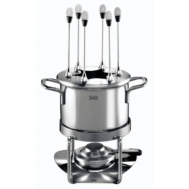 Aparelho Silit Mondo, de a&ccedil;o inox, com 6 garfos. <a href="https://www.casasbahia.com.br/utilidadesdomesticas/rechaudefondue/aparelhosdefondue/fondue-silit-mondo-com-6-garfos-5188415.html" target="_blank" rel="noopener">Casas Bahia</a>, R$ 772