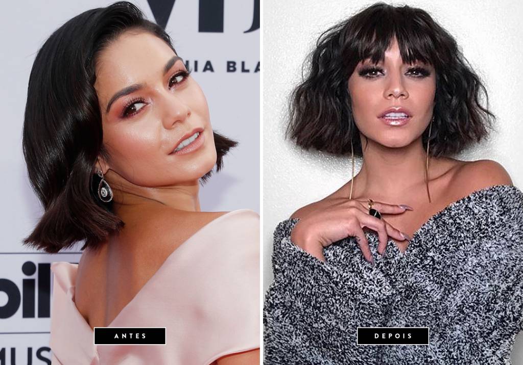 <strong>Agosto de 2017 //&nbsp;Vanessa Hudgens</strong> -&nbsp;A atriz e cantora norte-americana manteve o comprimento um pouco abaixo do queixo, mas modernizou o corte com uma franja desfiada. A textura bagun&ccedil;adinha deixou o visual mais estiloso.