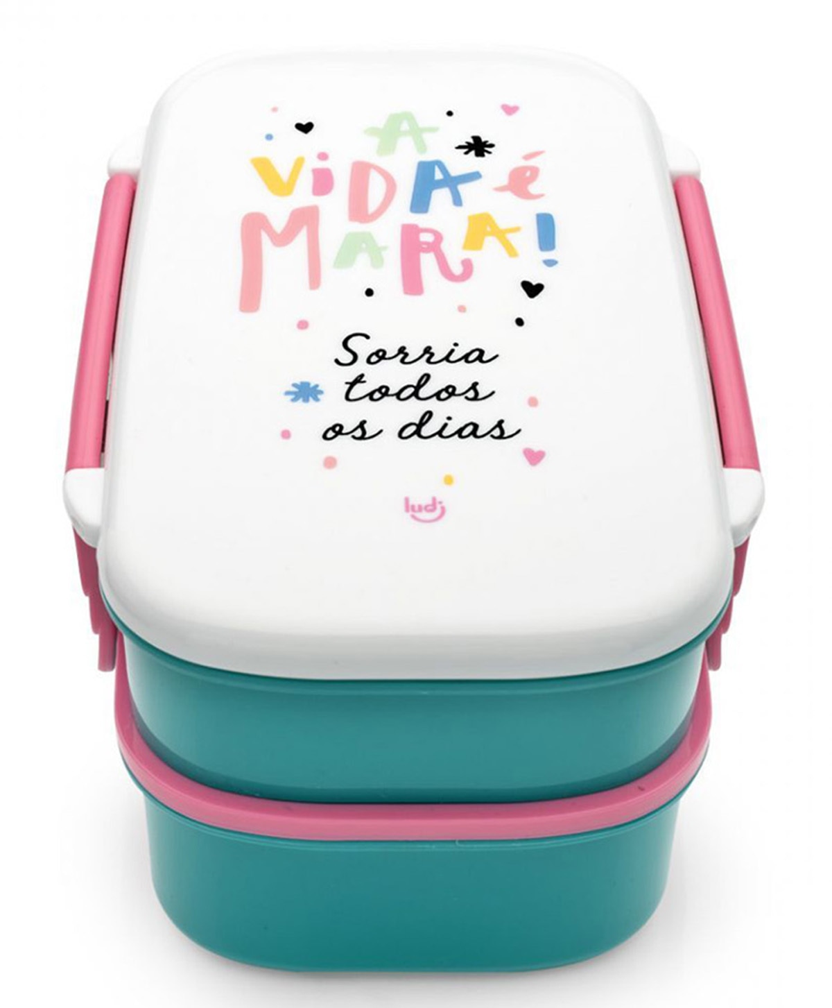 Marmita Vida Mara, com porta-gelo, de polipropileno, com dois compartimentos e talheres. Medidas: 20 x 13 x 10 cm. <a href="https://produto.mercadolivre.com.br/MLB-1200169744-marmita-com-porta-gelo-vida-mara-ludi-_JM" target="_blank" rel="noopener">Mercado Livre</a>, R$ 74,90