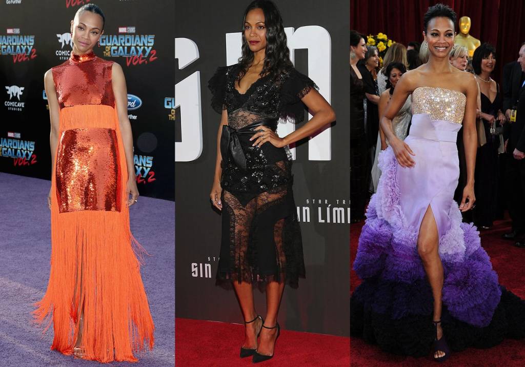 Os looks mais ousados de Zoe Saldana no tapete vermelho
