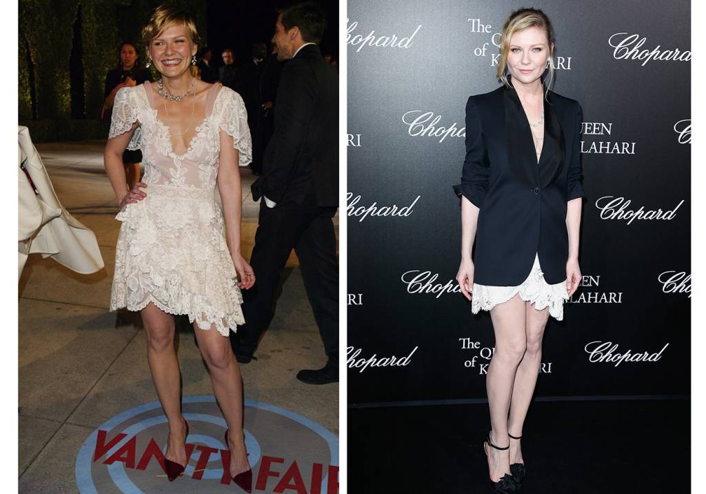 Kirsten Dunst dá aula de estilo e repete vestido 13 anos depois