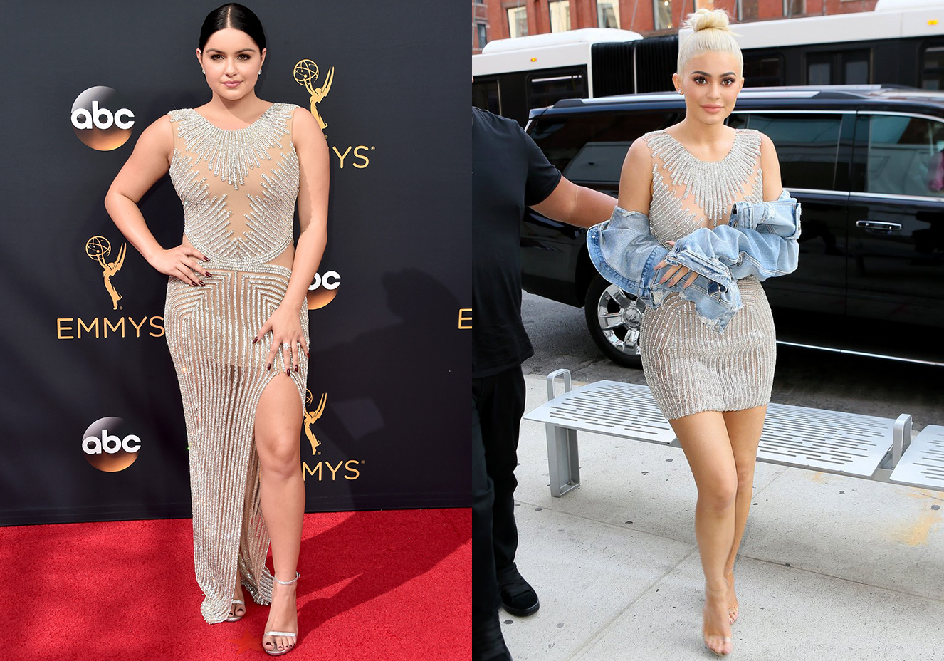 <strong>Ariel Winter</strong> e <strong>Kylie Jenner&nbsp;</strong>vestem&nbsp;<strong>Balmain</strong>. Ariel apostou na pe&ccedil;a inteiramente bordada para chamar aten&ccedil;&atilde;o no tapete vermelho do Emmy Awards. J&aacute; Kylie desfilou o modelo, arrematado com jaqueta jeans <em>oversized</em>, nas ruas de Nova York.