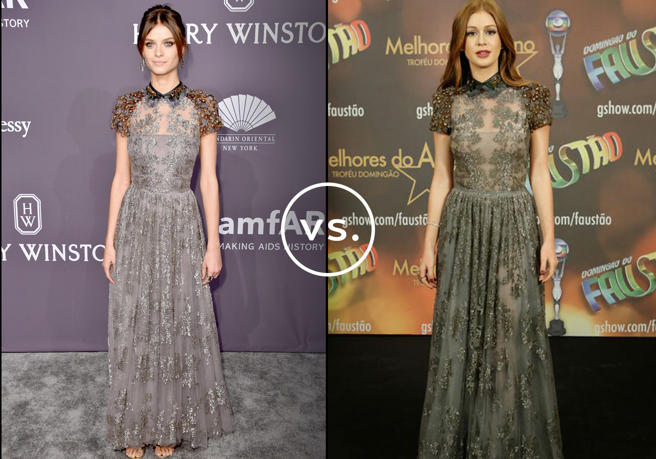<strong>Lais Oliveira</strong> e <strong>Marina Ruy Barbosa</strong> vestem <strong>Valentino</strong>. Com transpar&ecirc;ncias no colo e bordados nas mangas e na gola, o vestido da grife italiana n&atilde;o requer muitos acess&oacute;rios para atrair olhares no tapete vermelho. Lais apostou em brincos grandes, por&eacute;m delicados, e coque rom&acirc;ntico para destacar a delicadeza do vestido. J&aacute; Marina preferiu uma beleza mais sensual com cabelos soltos e batom escuro; bracelete e an&eacute;is pequenos deram o toque final.