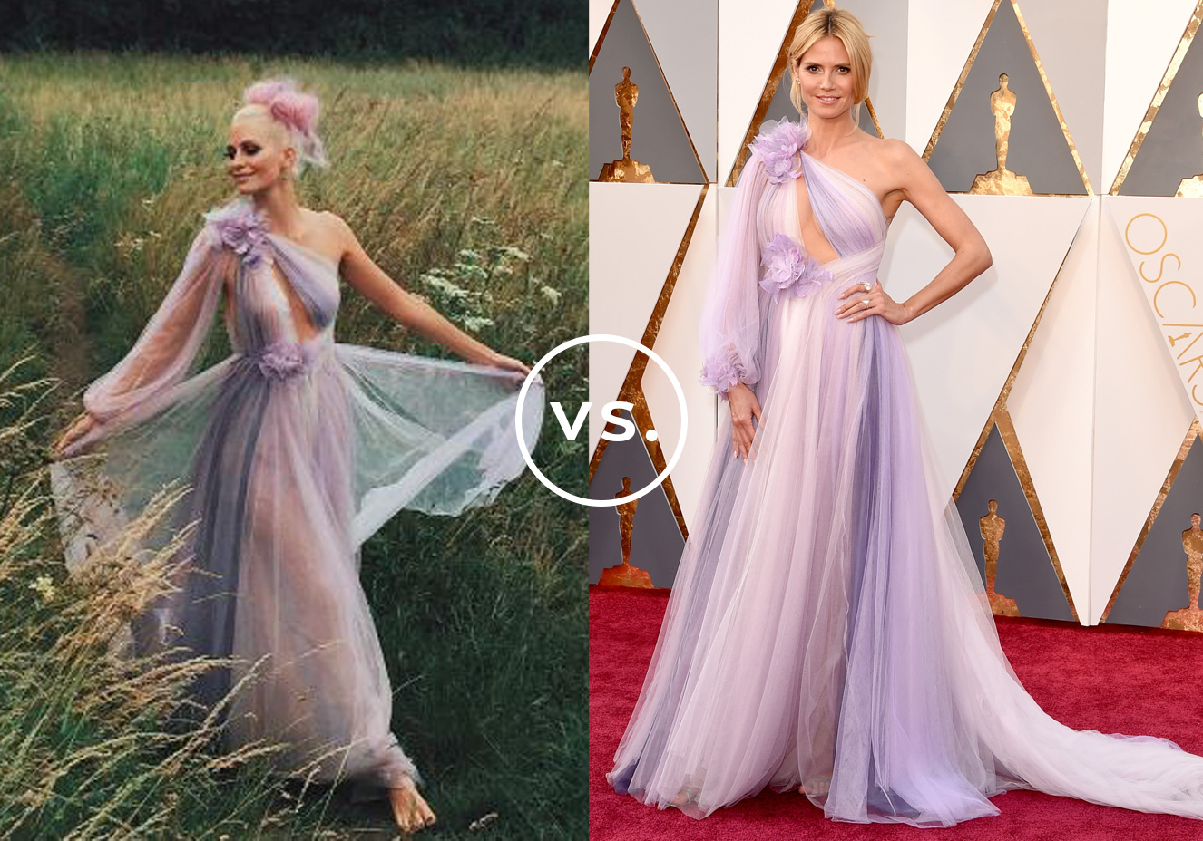 <strong>Poppy Delevingne</strong> e <strong>Heidi Klum</strong> vestem <strong>Marchesa</strong>. O vestido volumoso, mas leve - gra&ccedil;as &agrave;s v&aacute;rias camadas de tule -, &eacute; uma escolha acertada tanto para um evento diurno no campo, como mostra a fashionista brit&acirc;nica, quanto para o tapete vermelho, vide a apresentadora alem&atilde; no Oscar. Para oferecer uma pitada de ousadia, a maquiagem pesada foi a aposta de Poppy; j&aacute; Heidi preferiu ser fiel &agrave; linha rom&acirc;ntica da pe&ccedil;a e investiu em beleza discreta.