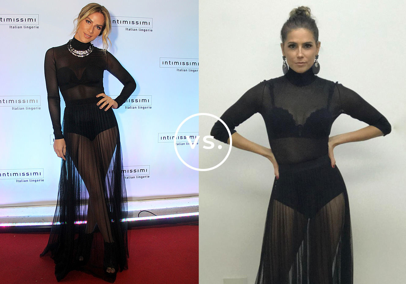 <strong>Giovanna Ewbank</strong> e <strong>Deborah Secco</strong>.&nbsp;Sem medo de ousar, ambas as atrizes optaram por deixar a lingerie totalmente &agrave; mostra no vestido transparente. Enquanto Giovanna foi de suti&atilde; tomara que caia e maxicolar da Swarovski, Deborah apostou na pe&ccedil;a de renda e nos brinc&otilde;es.
