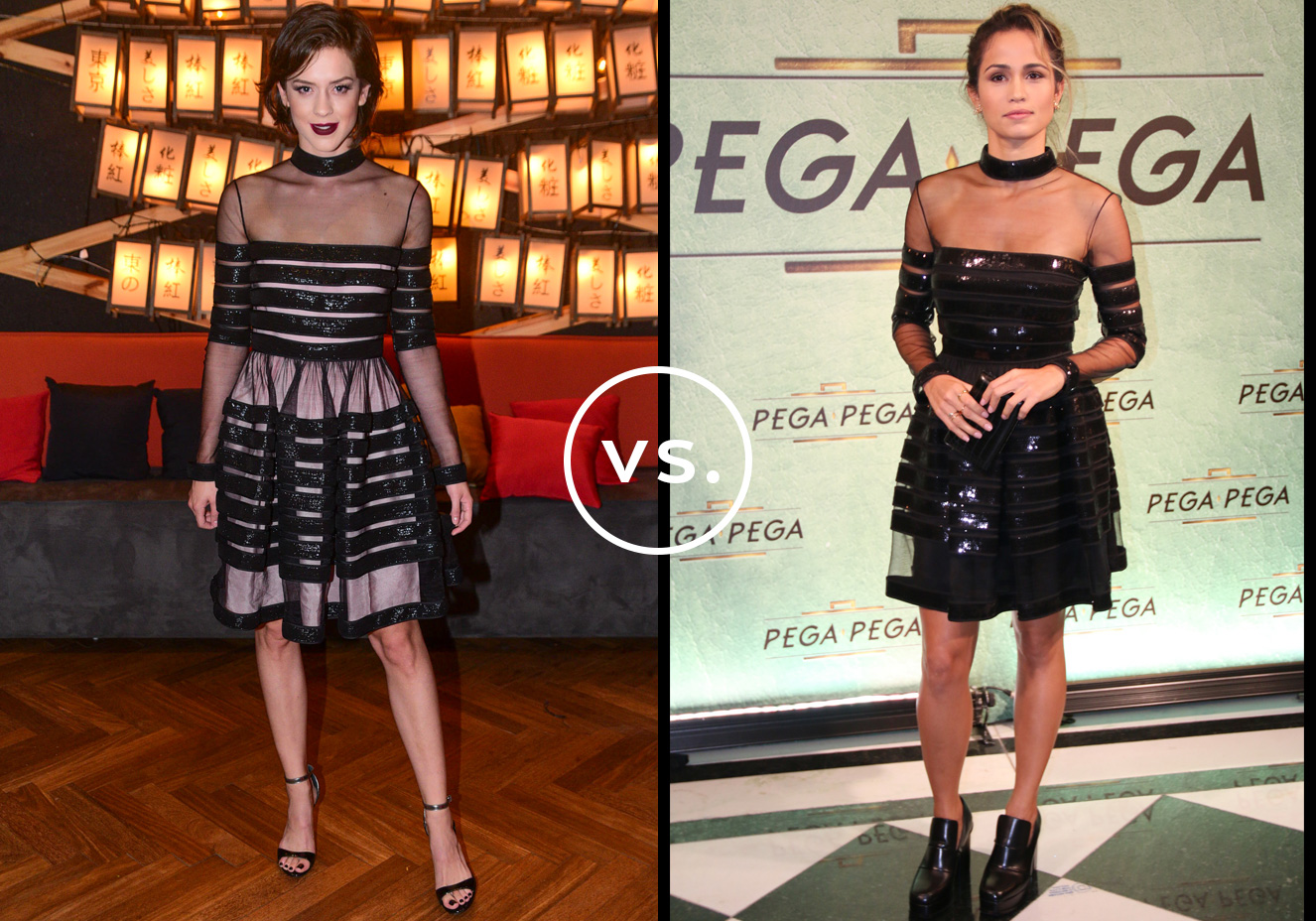 <strong>Sophia Abrah&atilde;o</strong> e <strong>Nanda Costa</strong> vestem&nbsp;<strong>Reinaldo Louren&ccedil;o</strong>.&nbsp;Com paet&ecirc;s e transpar&ecirc;ncias, o vestido preto &eacute; bastante sedutor. Sophia abra&ccedil;ou a caracter&iacute;stica, optando pela vers&atilde;o com forro nude, e combinou com batom vinho e sand&aacute;lias de tiras finas. J&aacute; Nanda apostou no visual mais rocker investindo na op&ccedil;&atilde;o com forro preto e arrematou com sapatos pesados.