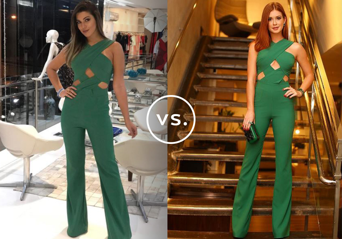 <strong>Vivian Amorim</strong> e <strong>Marina Ruy Barbosa</strong> vestem<strong>&nbsp;Agilit&agrave;</strong>. &nbsp;Verde, com decote transpassado e efeito poderoso, era de se esperar que este macac&atilde;o ca&iacute;sse no gosto das famosas. Como a pe&ccedil;a &eacute; bastante chamativa, tanto a ex-BBB quanto a atriz n&atilde;o carregaram na maquiagem nem apostaram em acess&oacute;rios chamativos para manter o visual equilibrado.