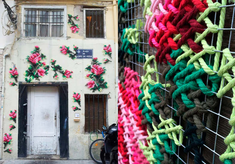 Artista usa bordados gigantes para espalhar arte pelas ruas