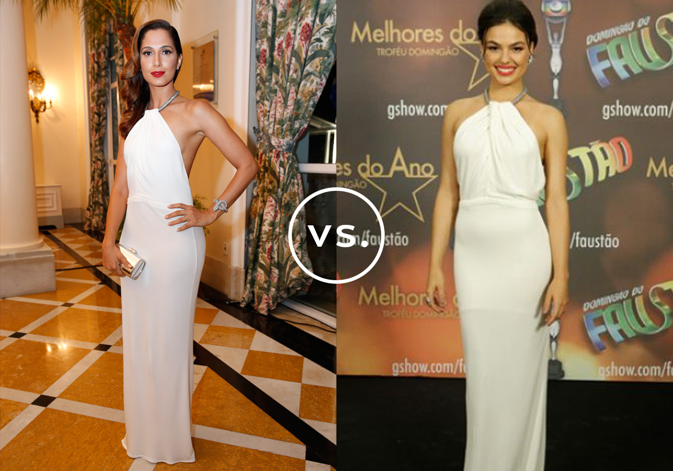 <strong>Camila Pitanga</strong> e Isis Valverde vestem <strong>Gucci</strong>. Durante a festa de lan&ccedil;amento da novela<em> Babil&ocirc;nia</em>, Camila usou o mesmo modelo<strong>&nbsp;</strong>frente &uacute;nica j&aacute; usado anteriormente por Isis, que desfilou o modelo em dezembro de 2014, durante a premia&ccedil;&atilde;o de <em>Melhores do Ano</em>.