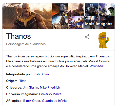 Pesquisa de “Thanos” no Google Pesquisa de “Thanos” no Google