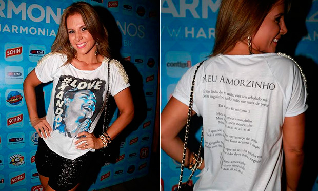 Carla Perez usa camisa com declaração de amor para Xanddy