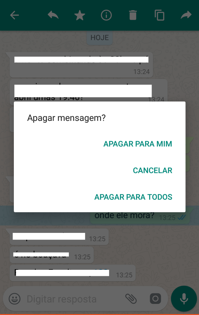 como apagar mensagem no whatsapp