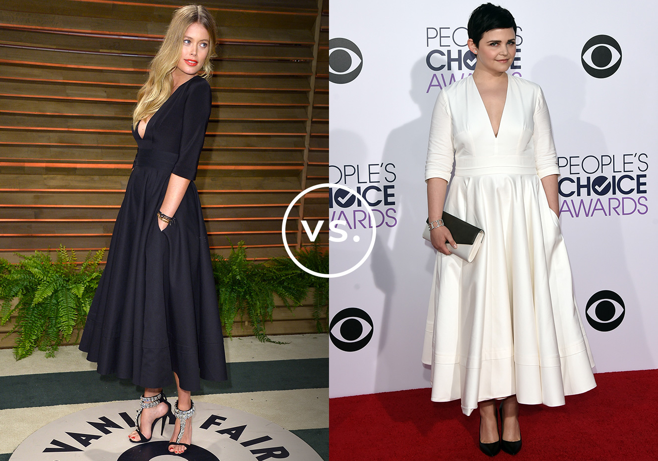 <strong>Doutzen Kroes</strong> e <strong>Ginnifer Goodwin</strong>&nbsp;vestem <strong>Delphine Manivet</strong>. Os cabelos soltos, o batom laranja e as sand&aacute;lias com pedrarias de Doutzen tiraram o aspecto comportadinho do vestido. J&aacute; Ginnifer &eacute; a defini&ccedil;&atilde;o perfeita de delicadeza com o modelito branco e acess&oacute;rios discretos.