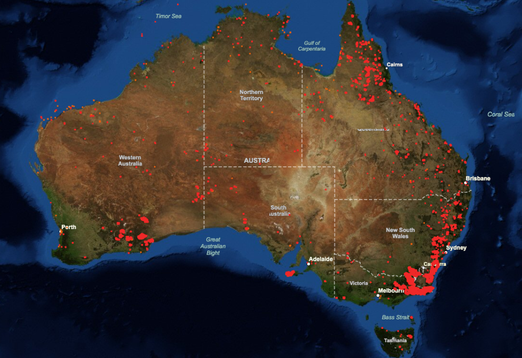 focos de incêndio na austrália