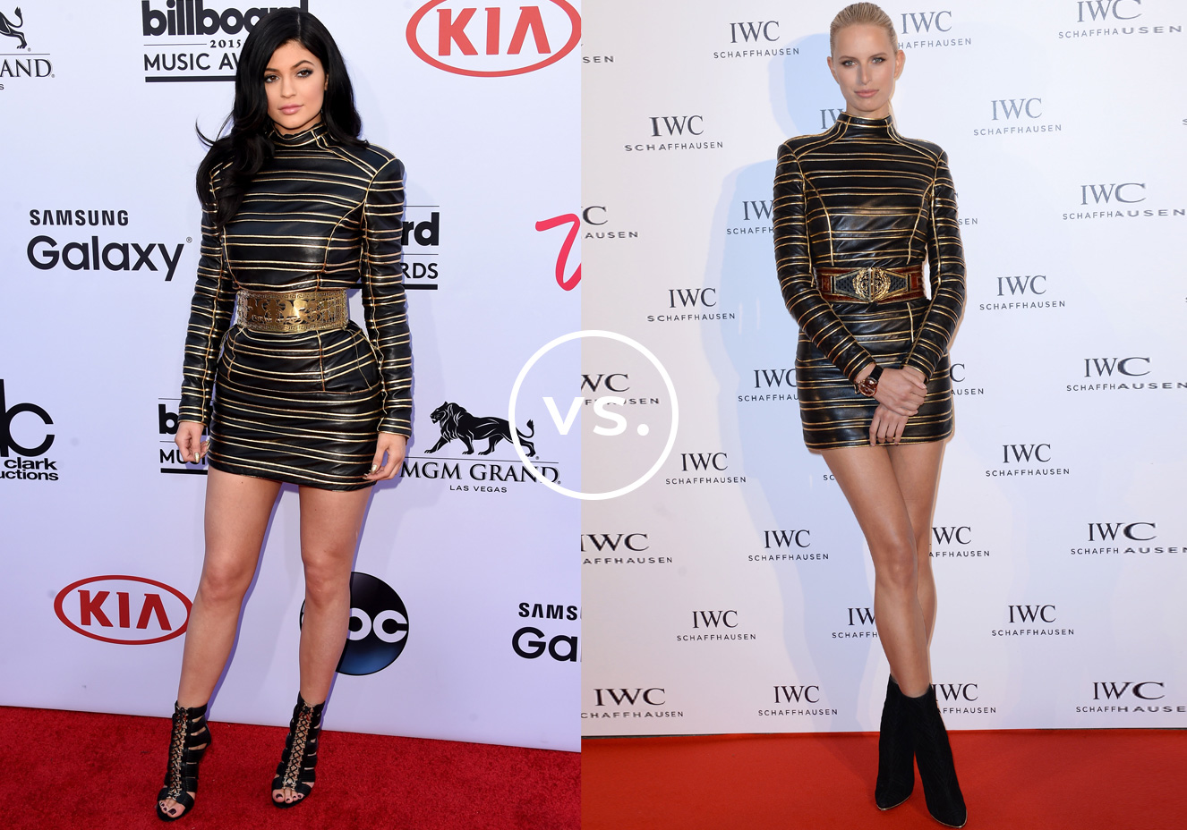 <strong>Kylie Jenner</strong> e <strong>Karolina Kurkova</strong>&nbsp;vestem <strong>Balmain</strong>. A estrela de reality show e a modelo imprimiram um pouco de feminilidade ao vestido superfashionista marcando a cintura com acess&oacute;rios metalizados. Para fechar a produ&ccedil;&atilde;o, Kylie deu prefer&ecirc;ncia a sand&aacute;lias abotinadas enquando Karolina investiu em botinhas de camur&ccedil;a.