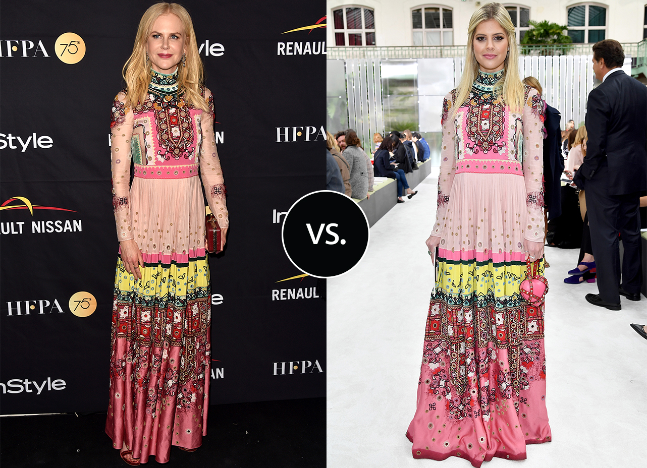 <strong>Lala Rudge</strong> e <strong>Nicole Kidman</strong> vestem <strong>Valentino</strong>. A atriz elegeu este vestido todo trabalhado para ir &agrave; festa da InStyle durante o Festival Internacional de Cinema de Toronto deste ano, enquanto a influencer brasileira usou o mesmo modelito para ir ao desfile da marca na semana de moda de Paris.