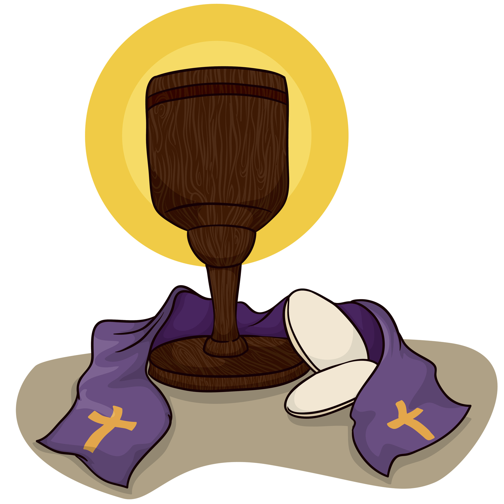 Catholic Chalice with Communion Breads and Stole