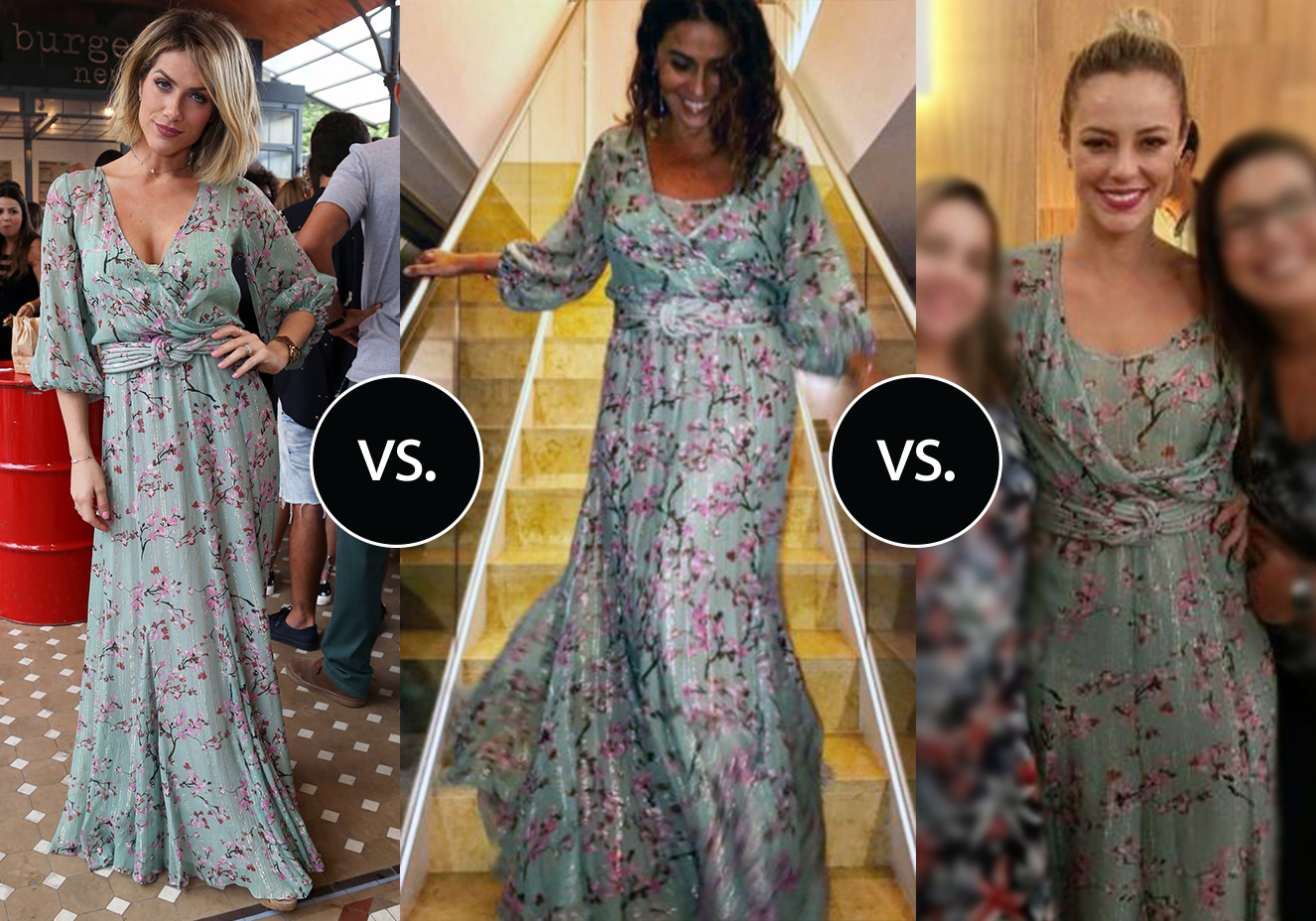 <strong>Giovanna Ewbank</strong>, <strong>Giovanna Antonelli</strong> e <strong>Paolla Oliveira</strong> vestem vestido&nbsp;<strong>Ateen</strong>. Batalha tripla vale? Sim! As tr&ecirc;s escolherem o look florido com fundo verde para tr&ecirc;s eventos distintos: Gio Ewbank usou o modelo para a inaugura&ccedil;&atilde;o da hamburgueria de Bruno Gagliasso no Rio, Gio Antonelli usou-o para sair a noite e Paolla desfilou a pe&ccedil;a no Encontro com F&aacute;tima Bernardes da &uacute;ltima sexta (20).