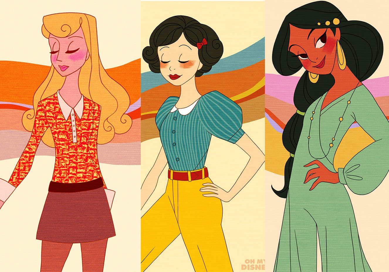 Como seriam as princesas Disney com looks saídos diretamente dos anos 70. Confira!