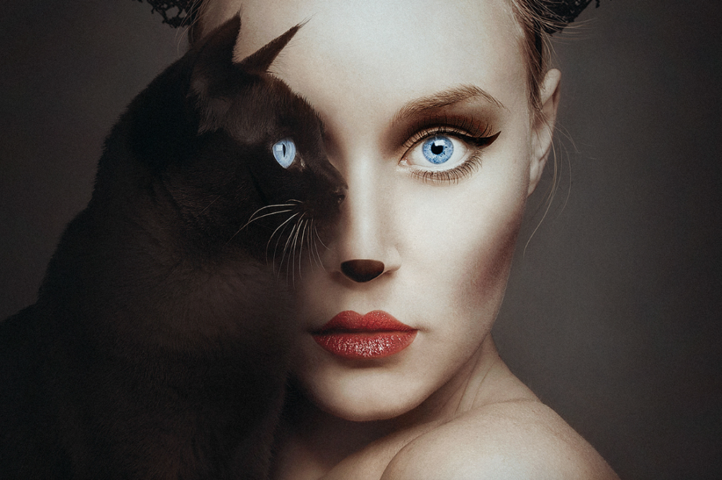 Ela criou fotos surreais misturando o seu rosto com os de animais