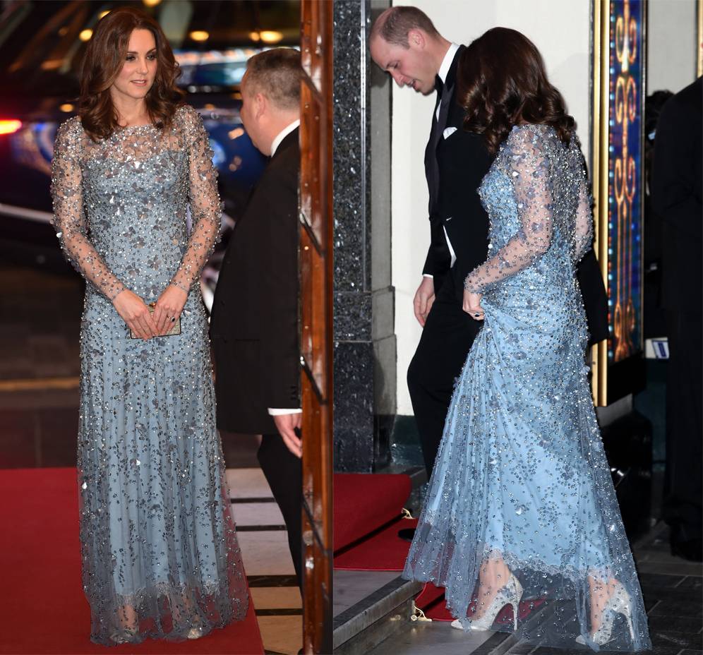 <strong>24 de novembro de 2017 </strong>-&nbsp;&nbsp;que tal o Jenny Packham&nbsp;escolhido pela duquesa&nbsp;para um evento em Londres? O leve tule de mangas longas todo bordado com pedraria ganhou ainda mais destaque com o fundo azul claro da pe&ccedil;a. E o baby bump fofo?